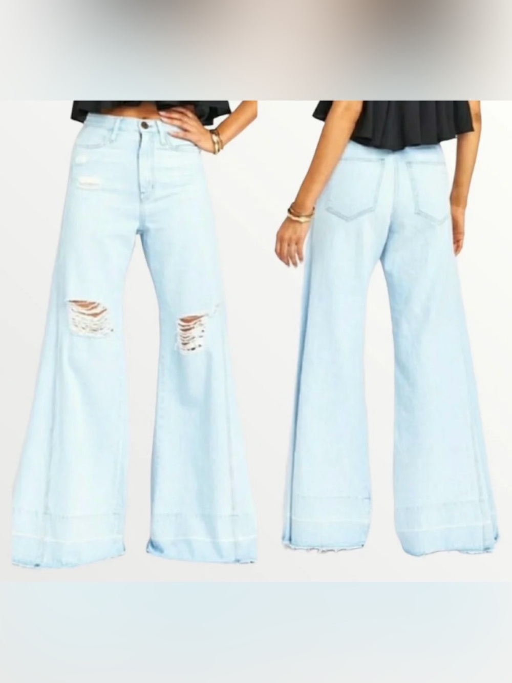 Show Me Your MuMu San Fran Super Flare Jeans Light Horizon Sz 27 Frayed Raw Hem